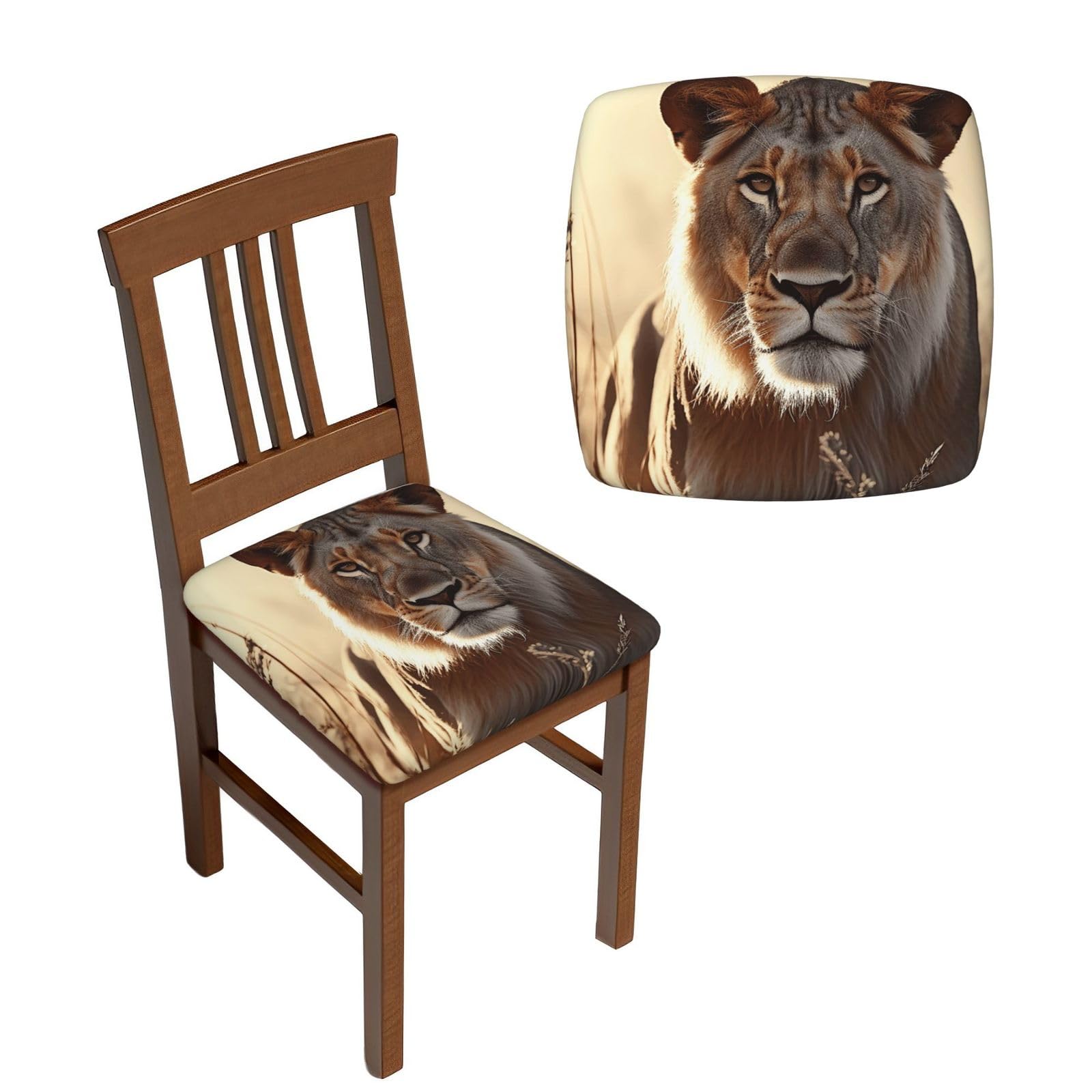 NONHAI 4PCS Dining Chair Seat Covers Set Female Lion Stretch Removable Chairs Covers Washable Seat Cushion Slipcovers Protector for Dining Room Kitchen Chairs