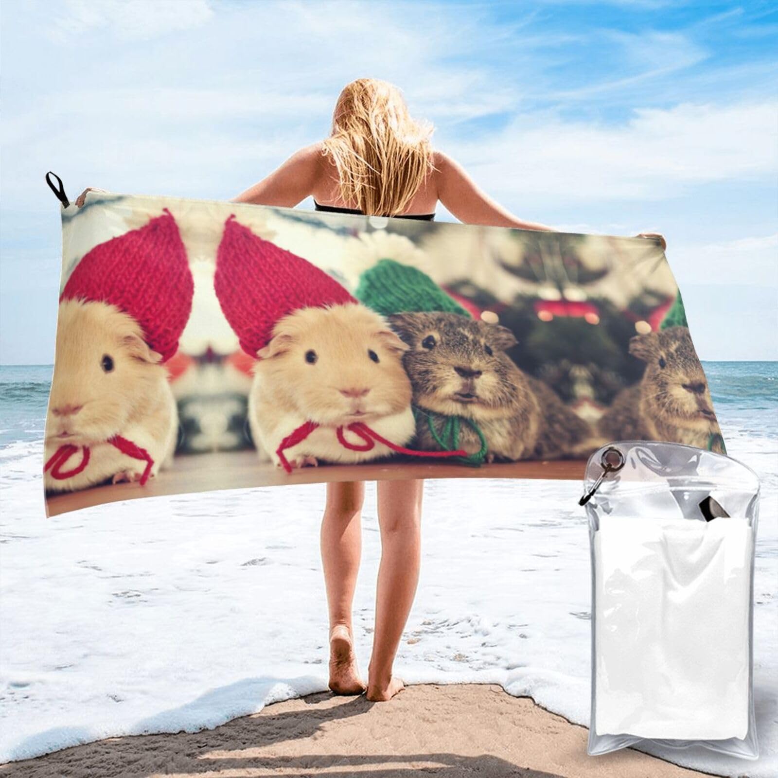 WYCZHY Cute Guinea Pigs Print Beach Towel Soft Quick Dry For Spa Pool Gym Vacation Travelers Women Men Adults Sauna Gift