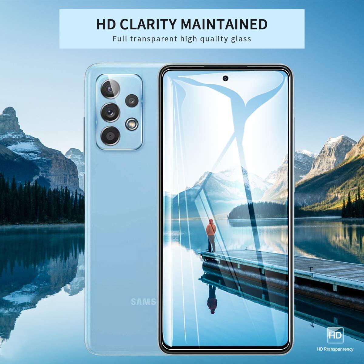 [5-Pack] PULEN for Samsung Galaxy A52 4G/5G&Galaxy A52s 5G Screen Protector (3 Packs) with 2 Packs Camera Lens Protector,HD Clear Scratch Resistant Bubble Free 9H Hardness Tempered Glass