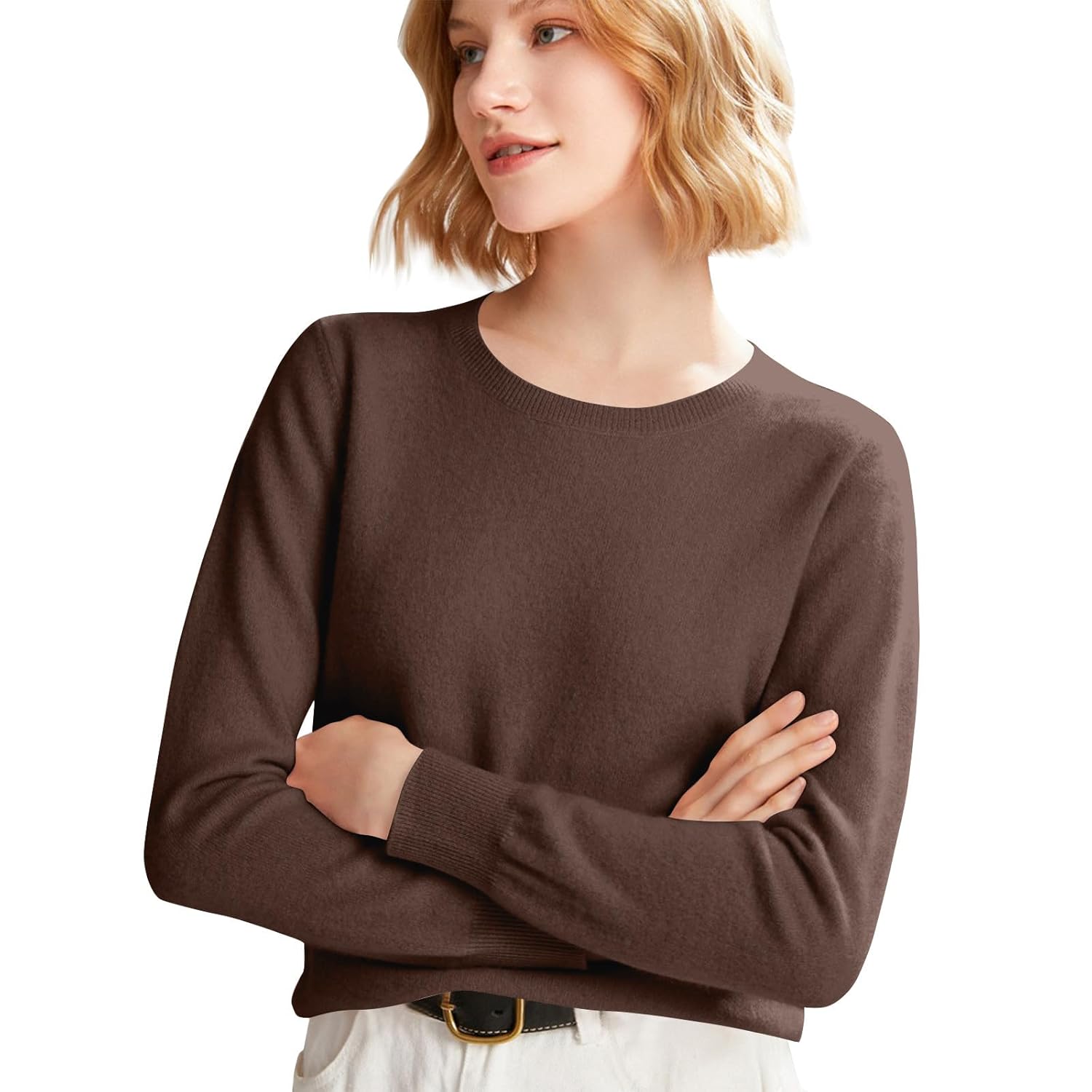 Cashmere Sweaters for Women Casual Crewneck Knit Cute Fall Sweater Lightweight Layering Long Sleeve Winter Tops