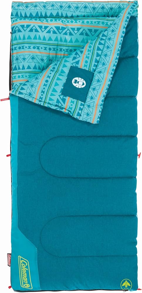 Coleman 50°F Sleeping Bag, Comfortable Youth Sleeping Bag for Sleepovers & Camping, Fits Children up to 5ft Tall, Glow in The Dark Design, Stuff Sack Included, Machine Washable