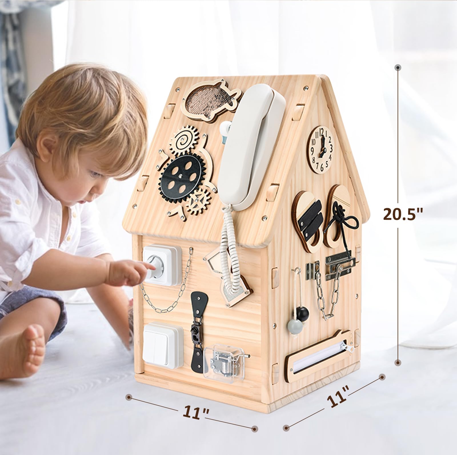 Montessori Wooden Busy House - Busy Board Toy for Toddlers - Preschool Learning Educational Toys - Sensory Board for Fine Motor Skills, Gifts for Babys Boys & Girls