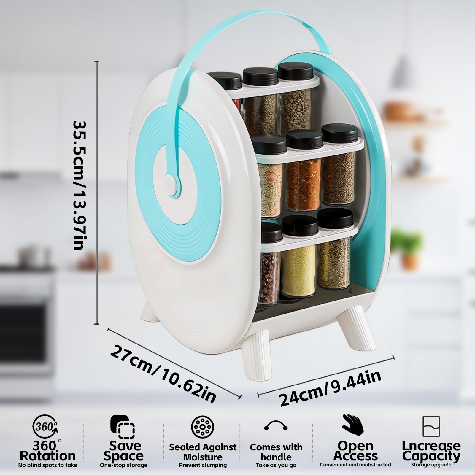 Especieros para Cocina,Especiero Giratorio de 360°,18 Botes