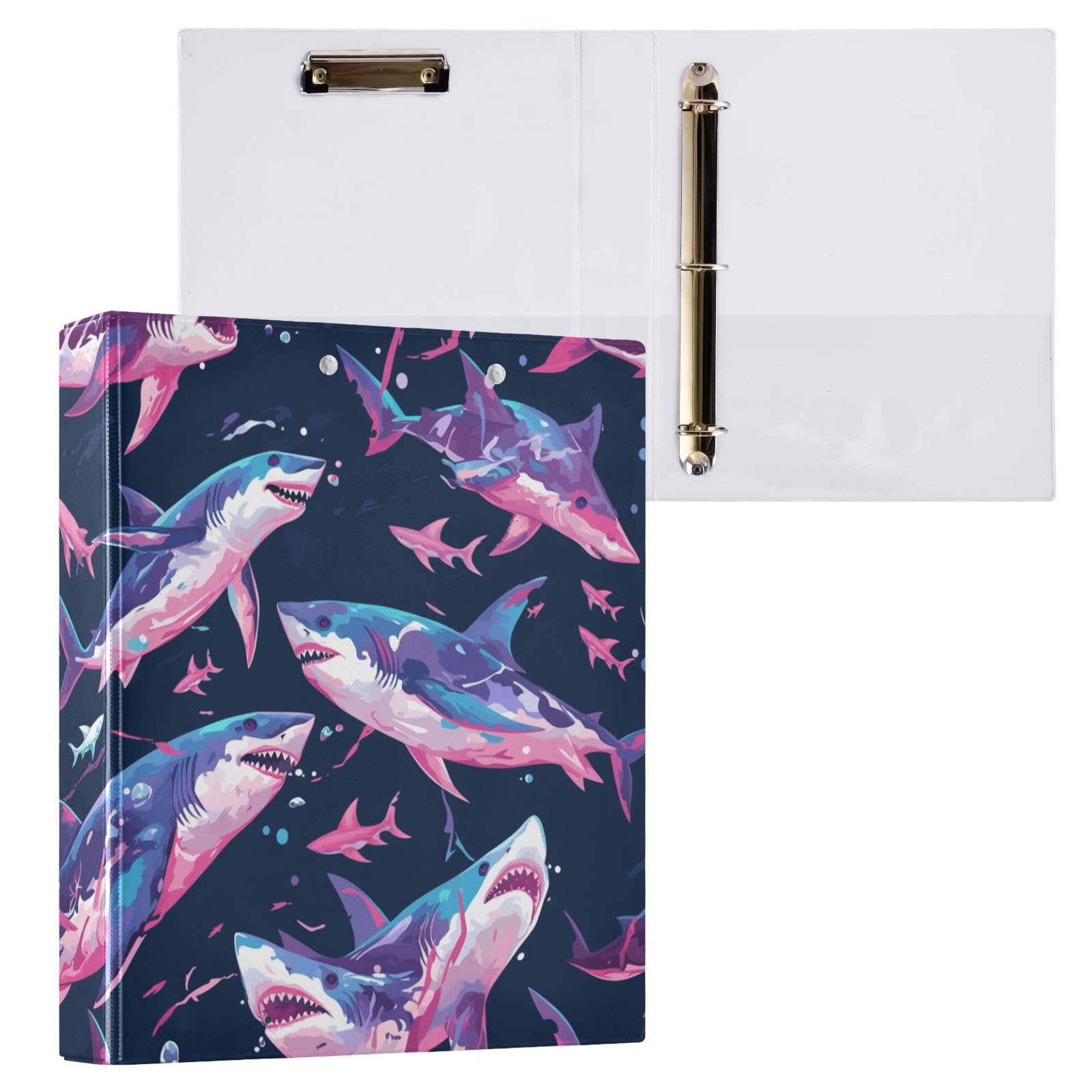 Shark Ocean - Raccoglitore a tre anelli con tasche, 1,5 pollici, colore: blu navy