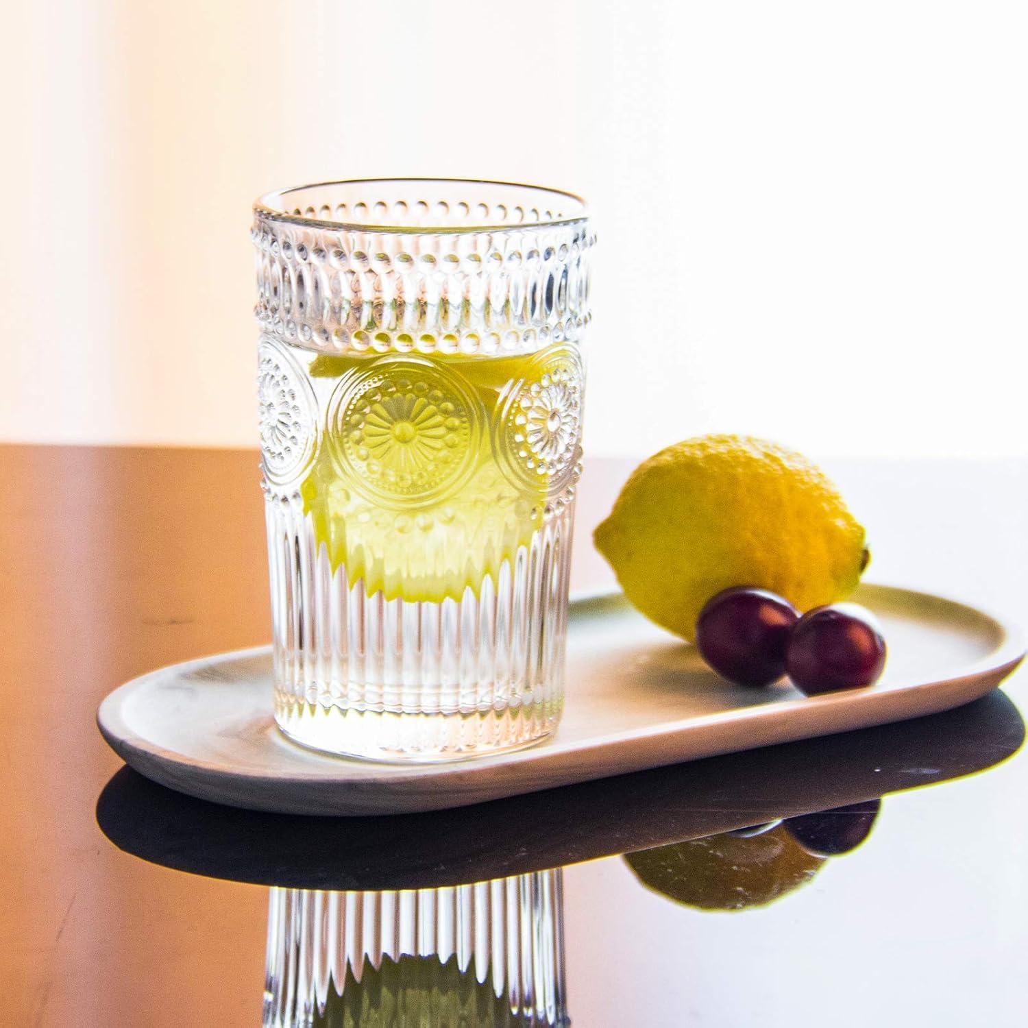 Mivana Premium Juice Glasses 350 ML Drinking Glasses, Highball Lead-Free Glasses, Tumblers for Water, Juice, Beer, Cocktail and Mixed Drinks - 6 Pieces, Transparent (Purple, JS63- Set of 6) 2