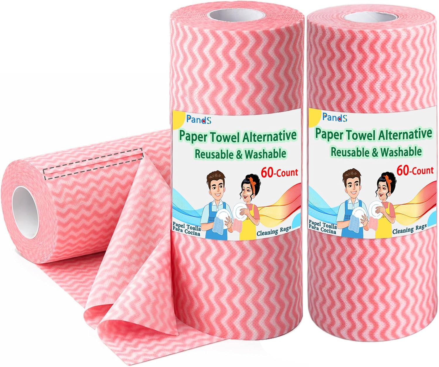 Reusable Paper Towels, 2 Rolls 120 Sheets, Washable Kitchen Cleaning Wipes