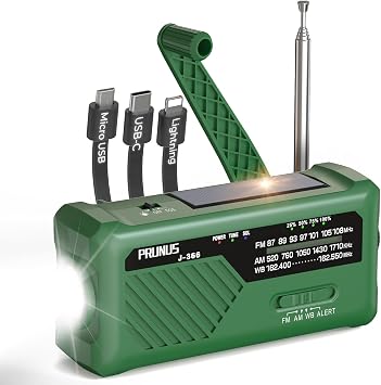 PRUNUS J-366 Emergency Radio with 3 Charging Cables, NOAA Weather Alert