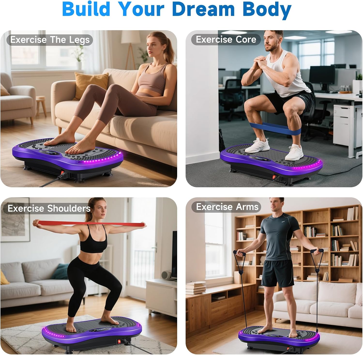 Vibration Plate Exercise Machine for Lymphatic Drainage, Vibration Machine for Full-Body Weight Loss Shaping, Vibrate Fitness Platform 400 Lbs & 200 Adjustable Speeds for Women Men Home Gym Purple