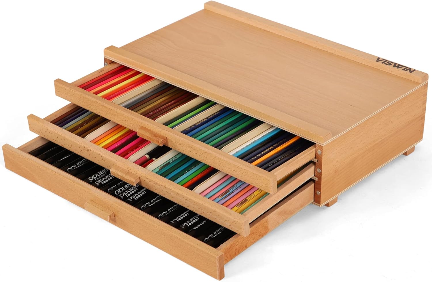 VISWIN 3Drawer Wood Artist Supply Storage Box with