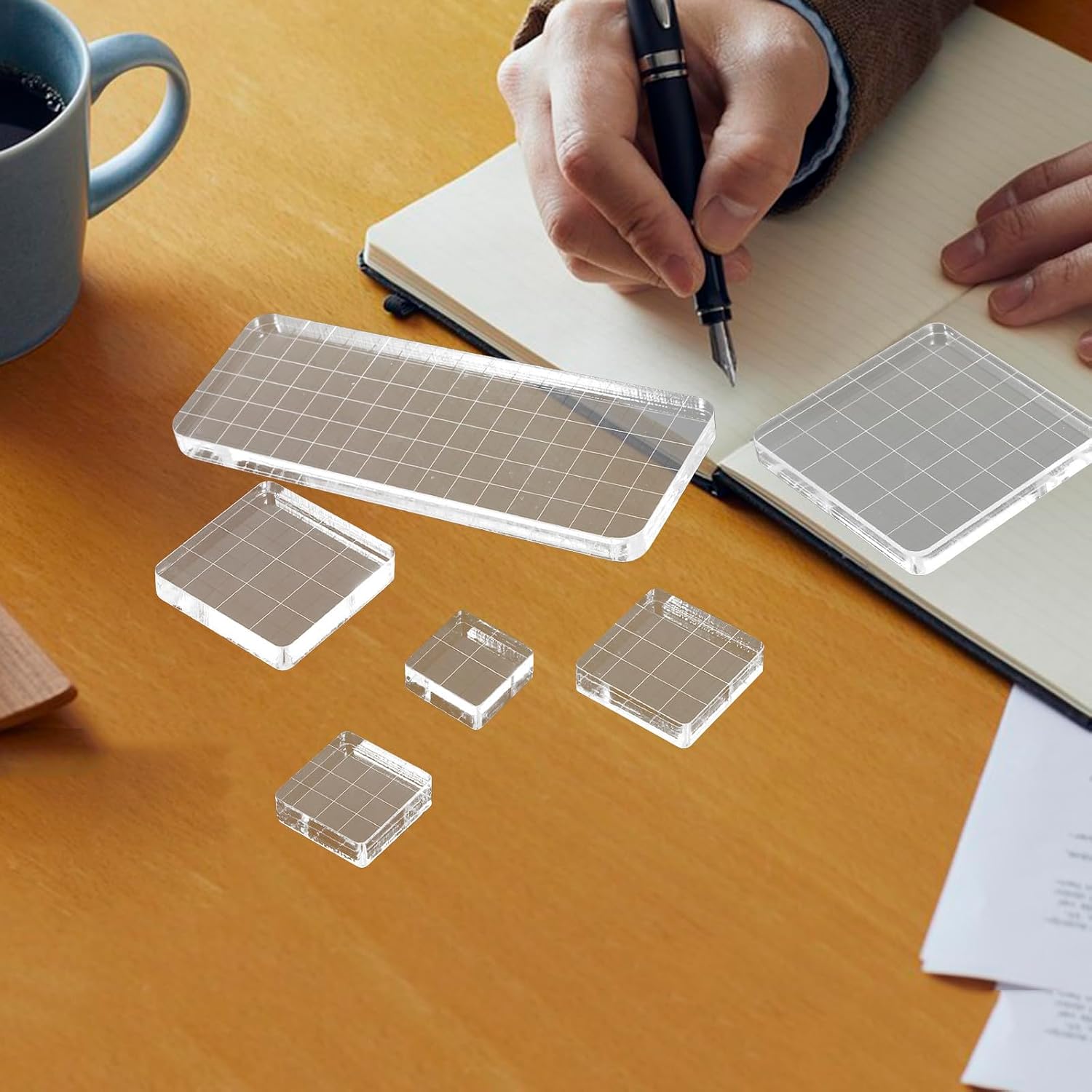 Artibetter 6pcs Acrylic Rectangle Stamp Blocks with Grid Lines for Precise Crafting and Versatile Use, Stamping Blocks Set for DIY Projects and Scrapbooking