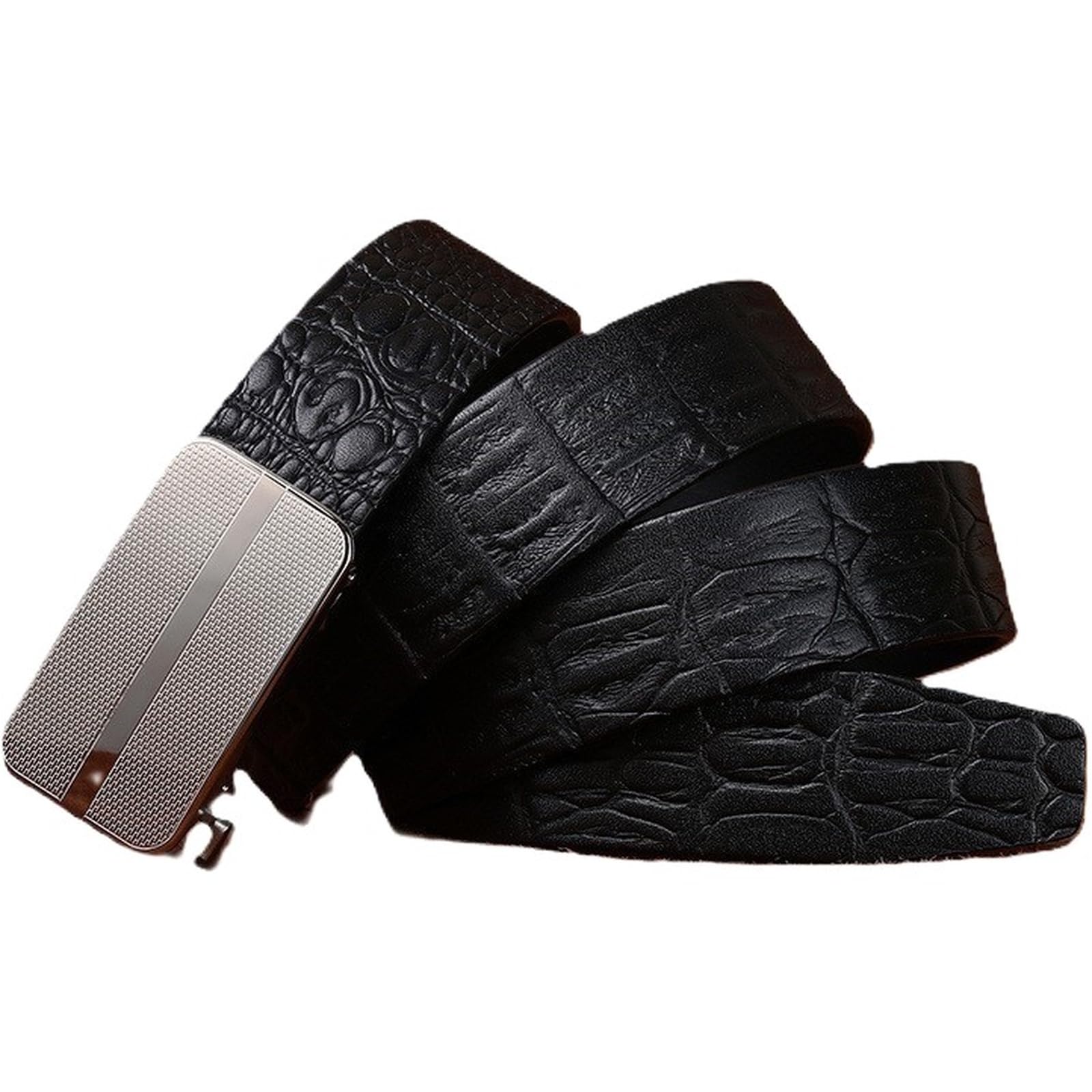 AGUTALITHIC Crocodile Pattern Genuine Cowhide Leather Ratchet Belt with Adjustable Automatic Buckle,1 3/8" Wide Embossed Strap(125cm/49, Black)