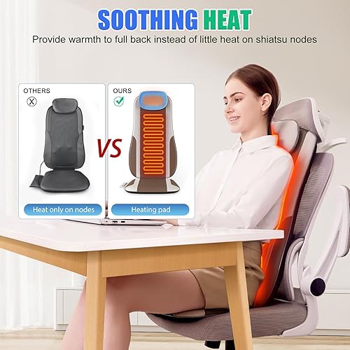 Miniatura 5 de Shiatsu - Masajeador de espalda con calor, cojín de asiento para silla de masaje, cojín de asiento para aliviar el estrés, amasado de tejido