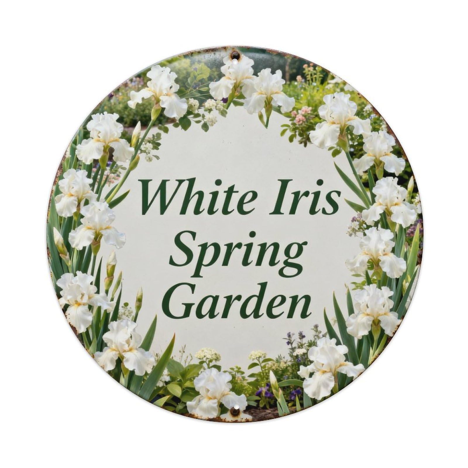 White Iris Spring Garden Metal Tin Sign Plaque