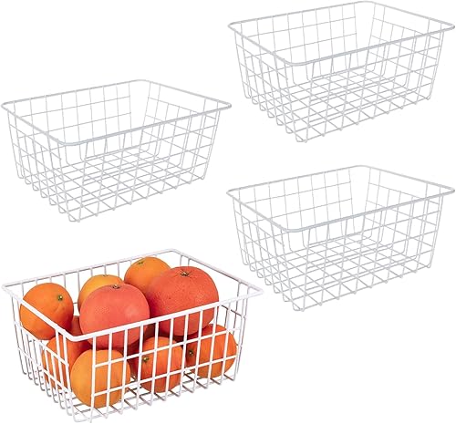 Miniatura 9 de Paquete de 4 organizadores de almacenamiento para congelador, contenedores de alambre profundo para refrigerador con asas integradas, cestas
