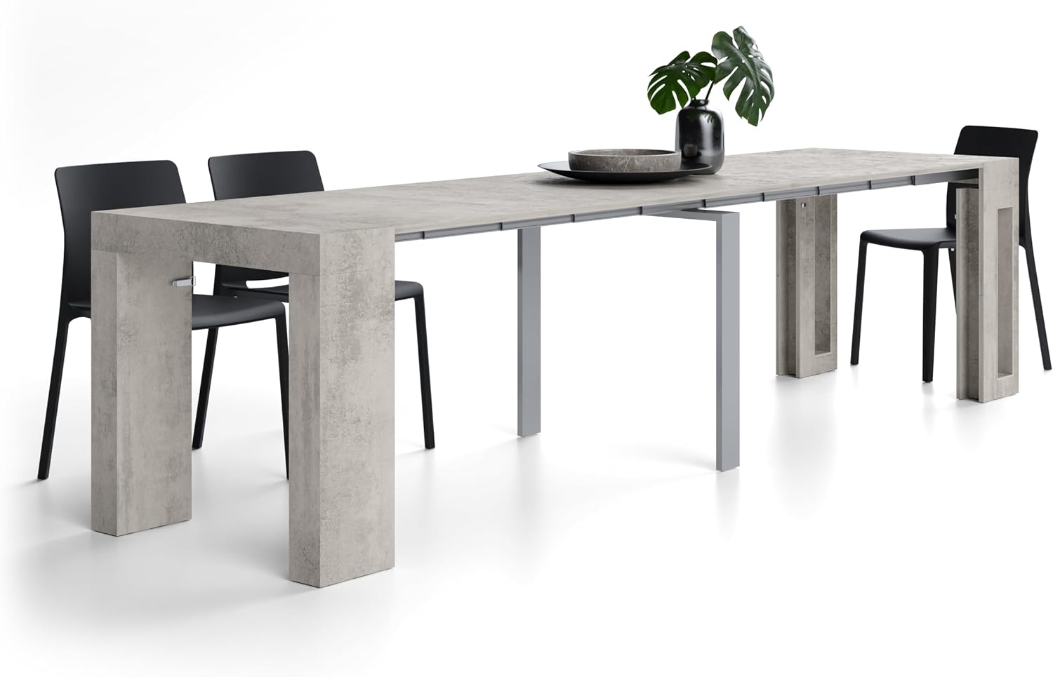 Mobili Fiver, Evolution, Extendable Console Table with Extension Leaves Holder 17.7(120.1) x31.5 in, Concrete Grey Effect, Made in Italy