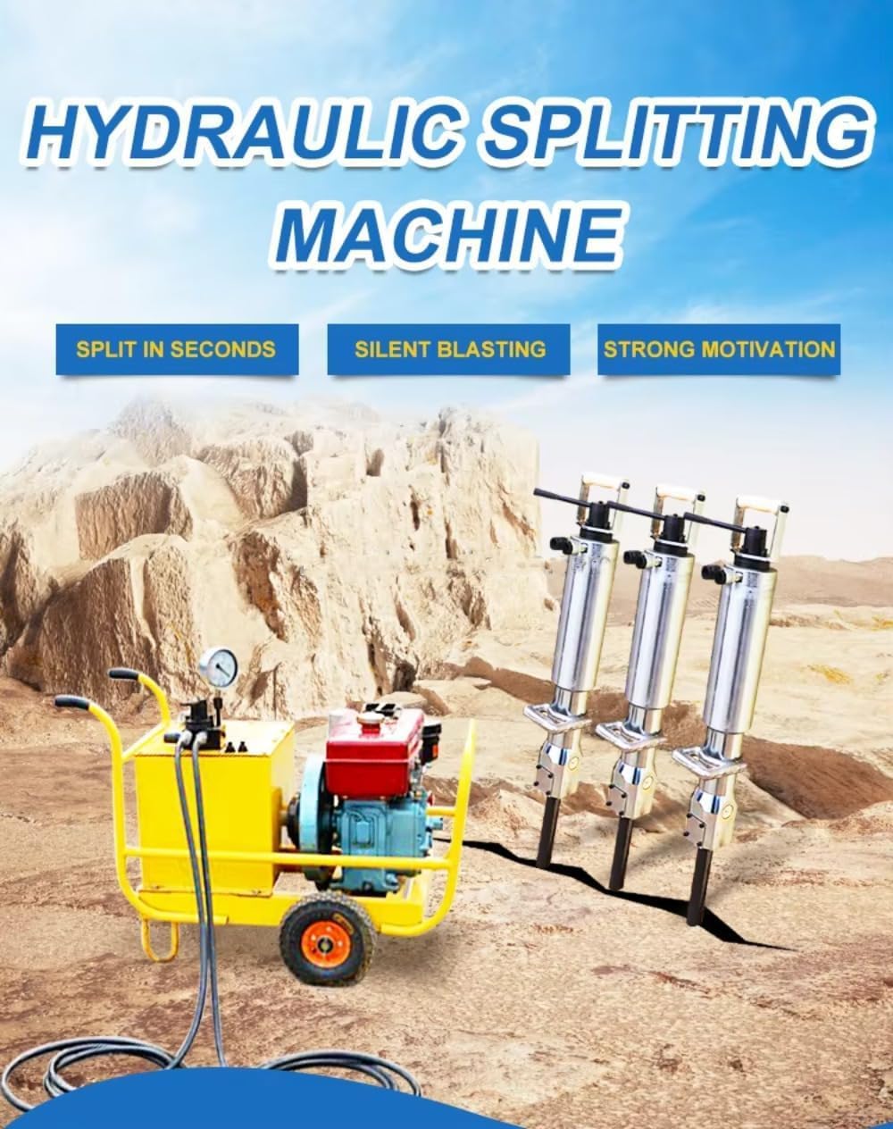 Portable Rock Splitter, Hydraulic Stone Breaking Equipment for Quarry, Demolition, and Mining Work