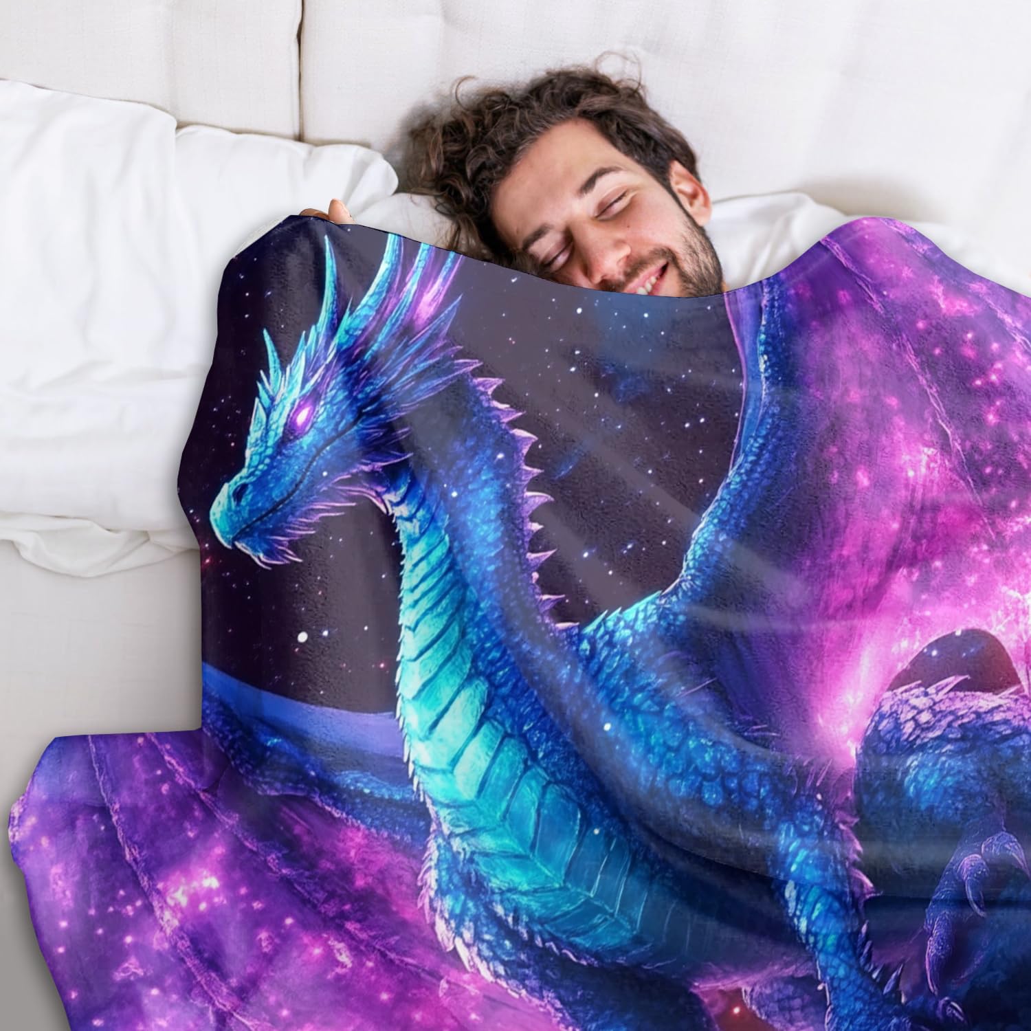 Blanket Dragon Gifts for Boys Girls Teen, Lightweight Soft Flannel for Birthday Christmas Men Women (Blue Purple-Gragon, 60