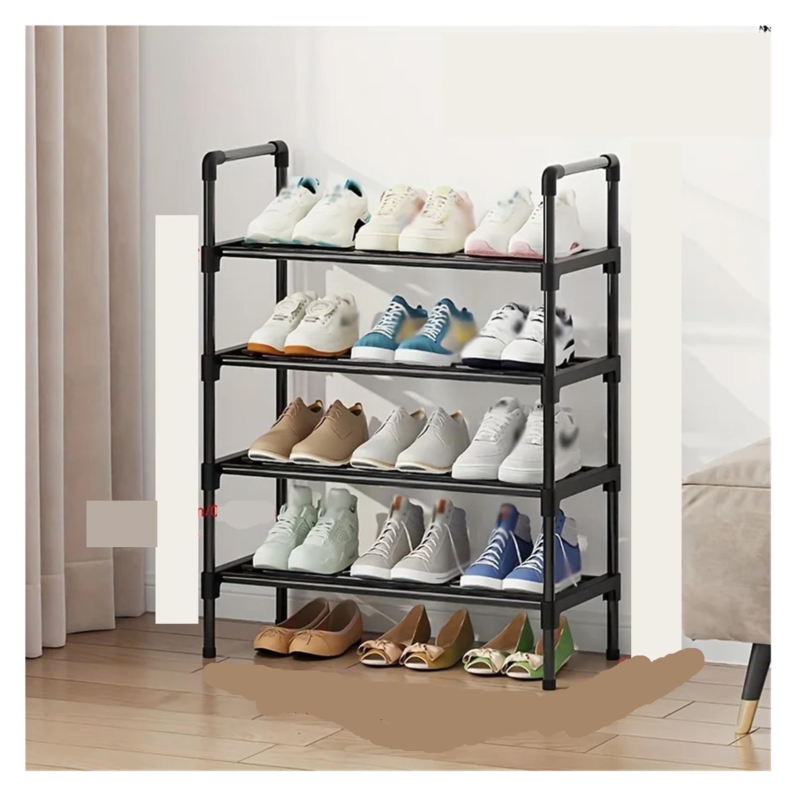 BAYNOPURIN Low Shoe Rack Multi-Tier Metal Shoe Rack Stackable Organizer Freestanding Black Space Saving Storage For Closet Bedroom(4 layers)