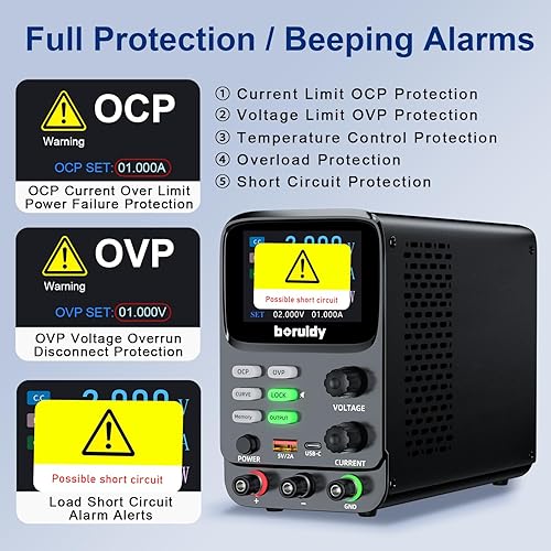 Miniatura 3 de Fuente de alimentación CC variable 30V 5A, pantalla LCD de 5 dígitos Pantalla de corriente milliamp Fuente de alimentación de banco de codificador