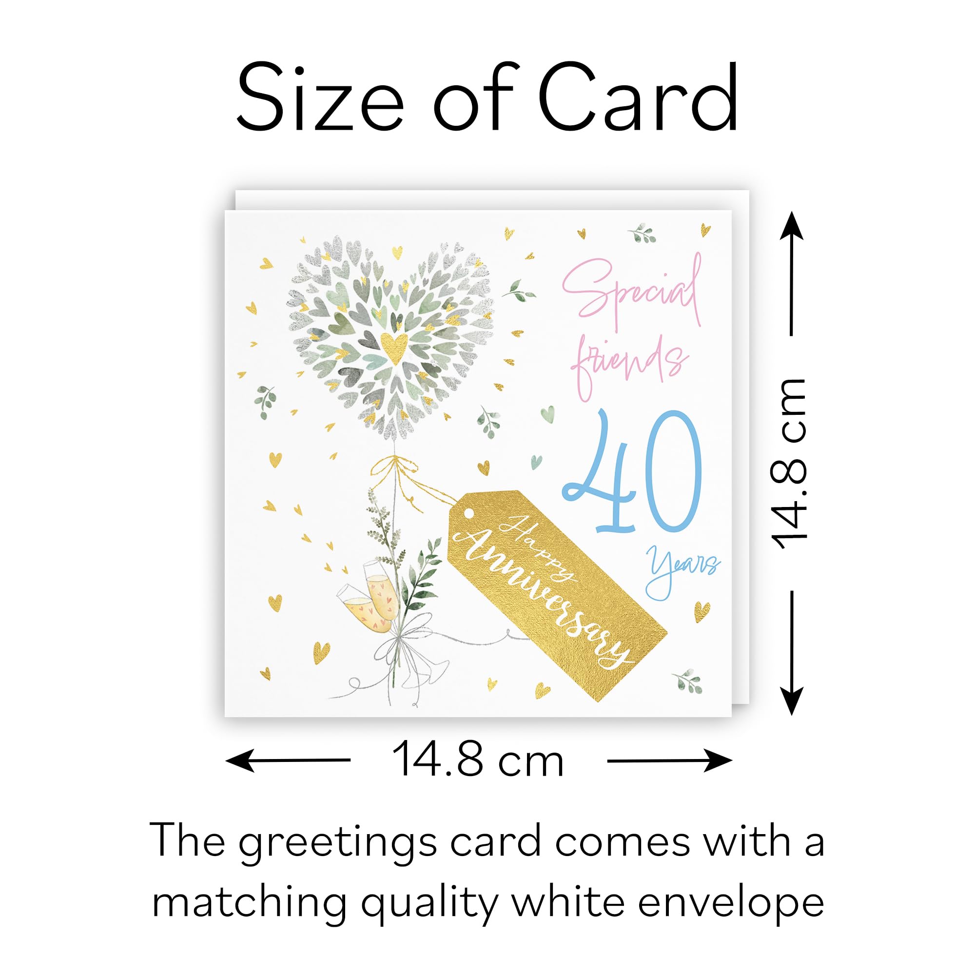 Hunts England, Special Friends 40th Anniversary Card, 40 Years, Contemporary Hearts, Gold Foil - Image 4