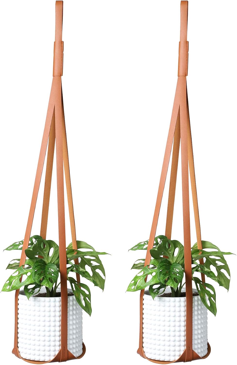 POTEY 620305 Vegan Leather Plant Hanger - Hanging Plant Holder Modern Design Adjustable Length for Decorative Plant Pot, Indoor Outdoor Hanging Planter for Home Decor, 2 Pack 30 inch, Saddle Brown