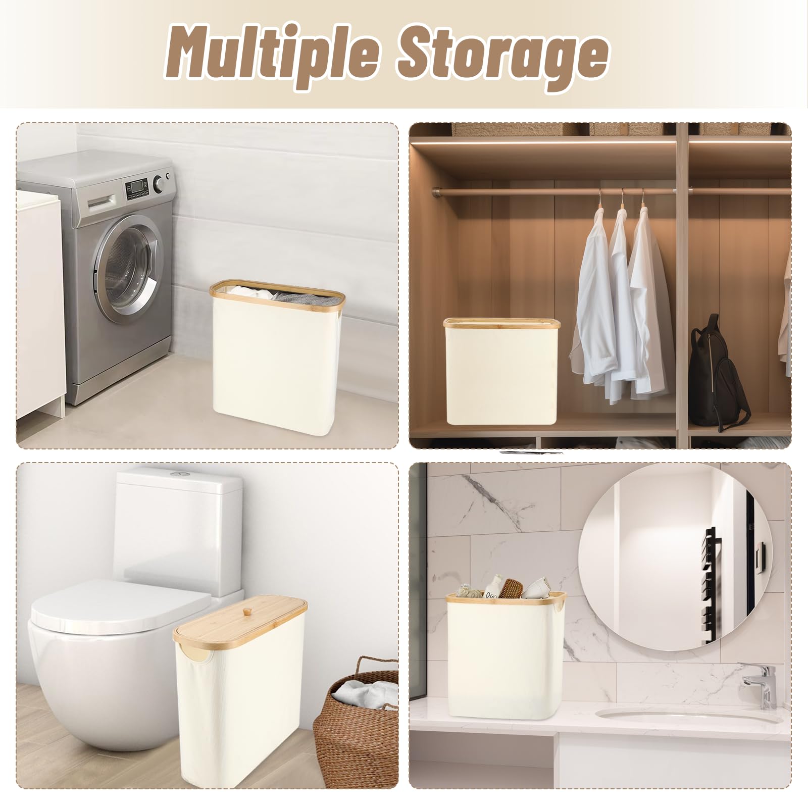 Zikenis Cestino per Carta Igienica, 25L Contenitore Carta Igienica con Copertura in Bambù per 12 Rotoli Carta, Tessuto Oxford, Impermeabile Contenitore Bagno Porta Carta Igienica per Bagno e Casa