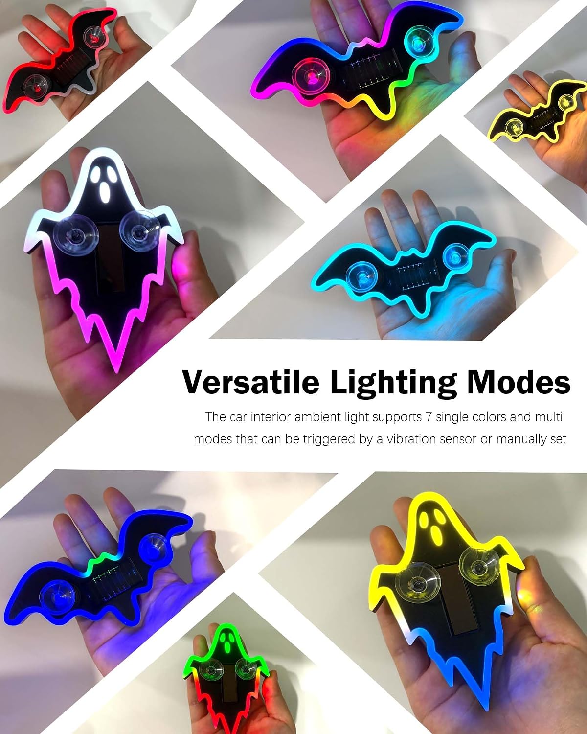 Car Neon Atmosphere Light for Car Windshield, Wireless Installation,Ghost