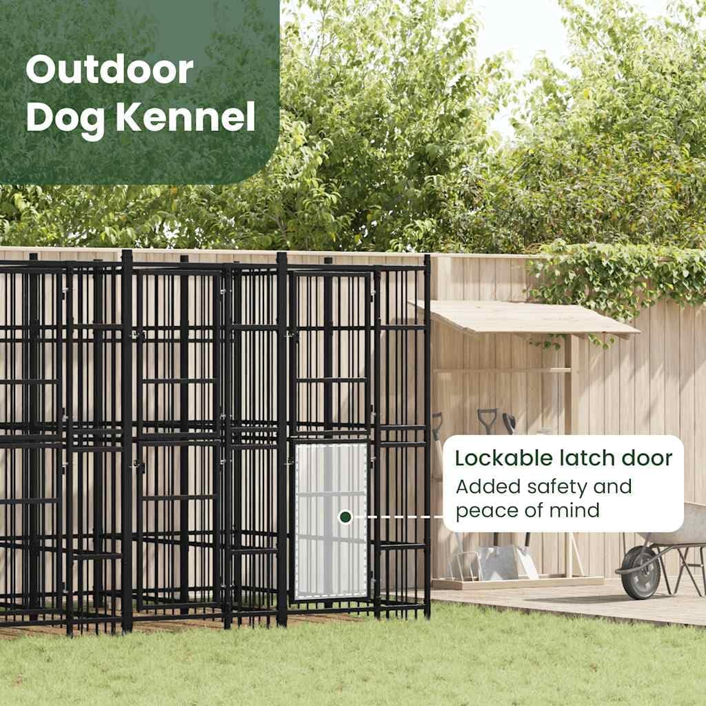 vidaXL Outdoor Dog Kennel, Large Dog Crate with Lockable Door, Dog Cage for Training Exercising, Puppy Playpen for Garden, Powder-Coated Steel