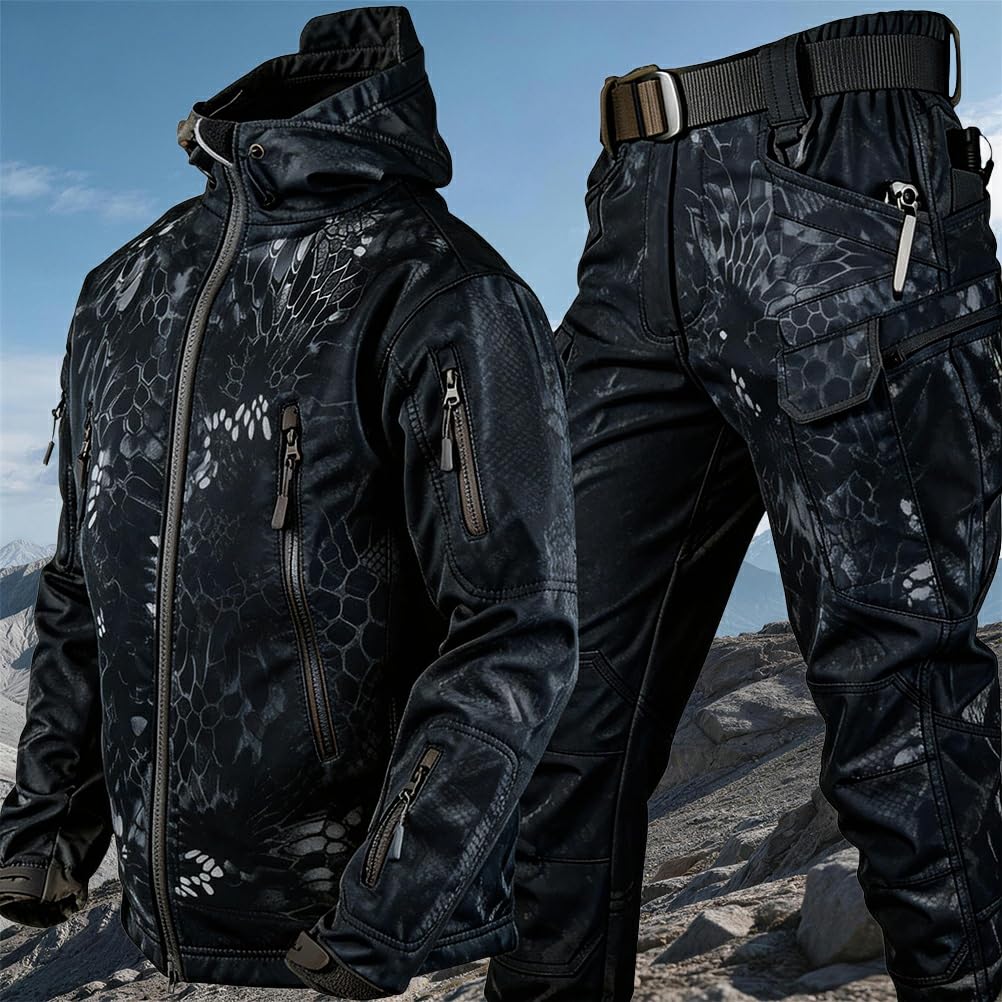 Onsoyours Hommes Softshell Veste Tactique à Capuche & Pantalons Costumes Airsoft BDU Paintball Tenue de Camouflage