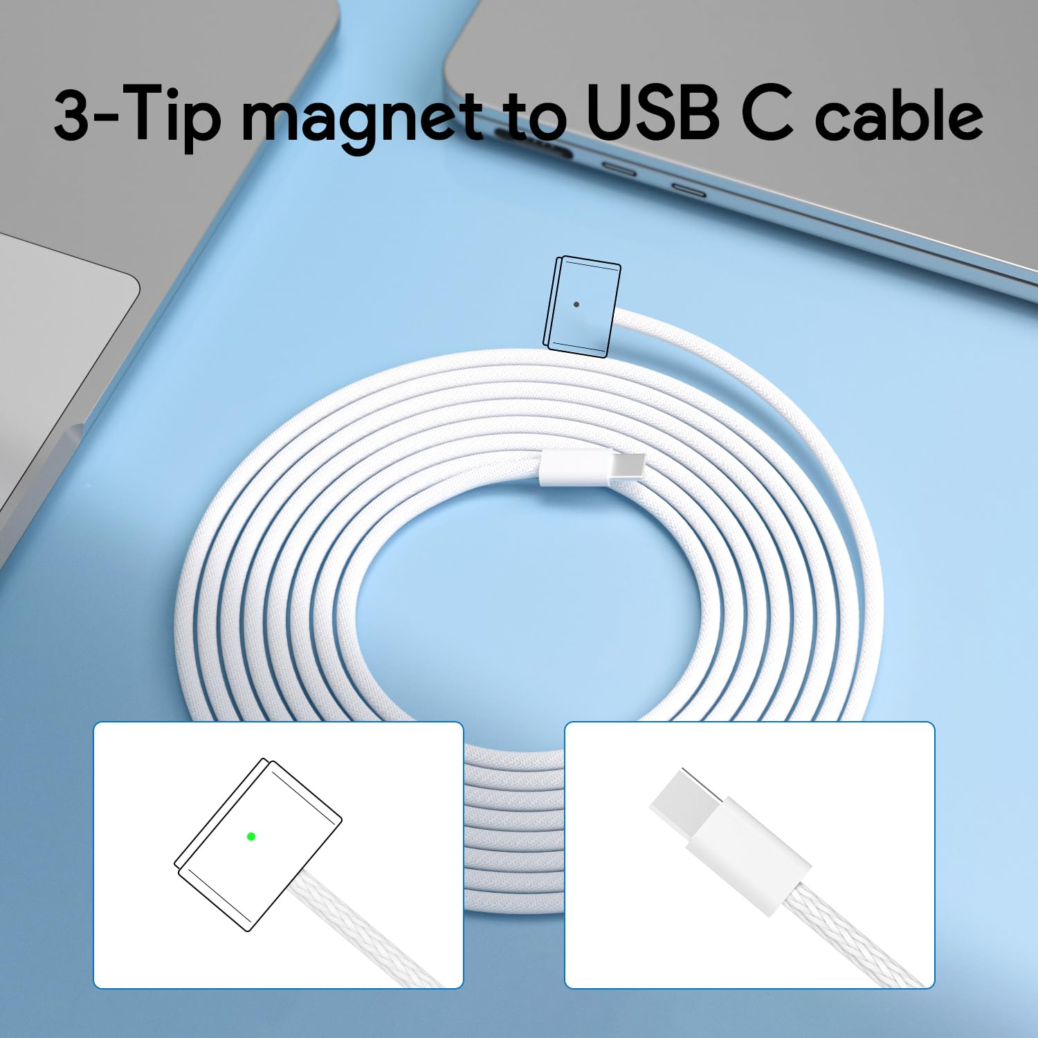 Caricabatterie magnetico per 3 MacBook Pro da 70 W, compatibile con MacBook Pro 14" (2021-2023) e Mac Book Air 13/15" (2022-2024), include cavi intrecciati da 1,8 m da USB C a 3 cavi intrecciati