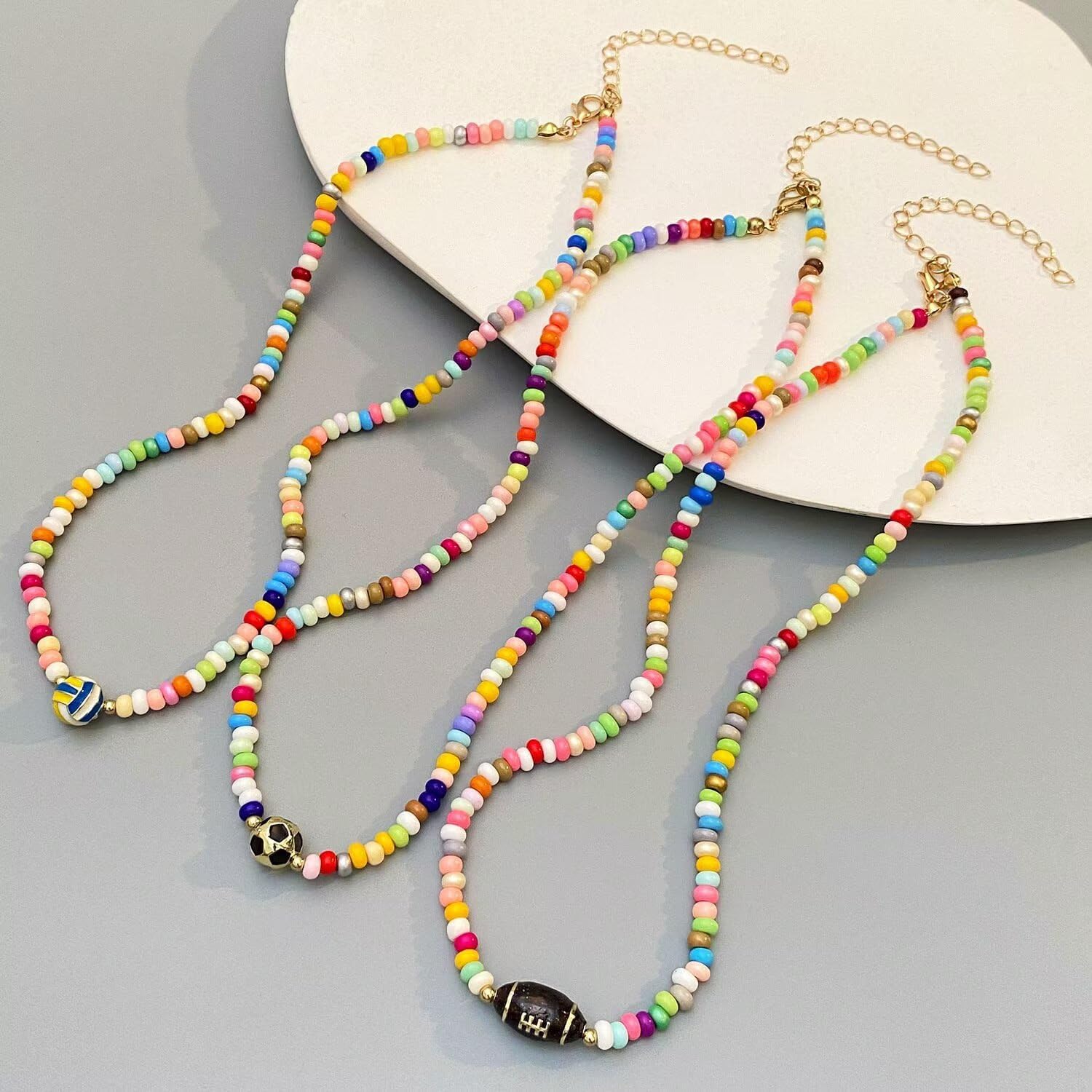 Zian Bohemian Beaded Choker Necklaces Colorful Sports Ball Football Soccer Baseball Volleyball Softball Basketball Necklace for Women Men Sports Fan Game Day Jewelry image 4