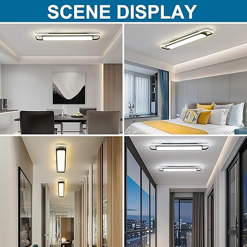 Miniatura 6 de Moderna iluminación LED de techo con control remoto, 70 W, regulable, negro, lineal, de montaje empotrado, 39.4 pulgadas, lámpara de perfil bajo,