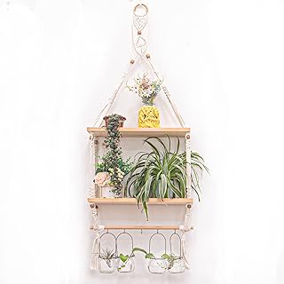 Wall Hanging Shelves Macrame Boho Floating Plant Photos Storage Rack Woo...