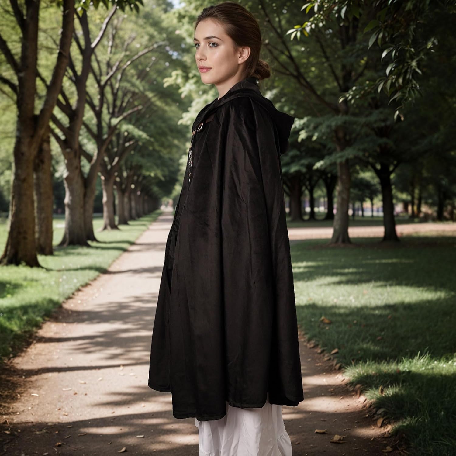 BJE Halloween Costume for Men Kid Cloak Velvet Cloak Renaissance Hooded Cape Cosplay Medieval Ranger Opera Wizard Robe Coat - Image 4