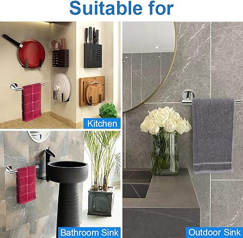Miniatura 6 de TocTen Toallero de manoanillo de toalla  Barra gruesa de toalla de mano de acero inoxidable SUS304, 9 pulgadas resistente montado en la pared (cromo