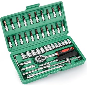 Siawadeky Socket Wrench, Ratchet Wrench, Tool Set, Total 46 Pieces, 6.3mm 1/4 Inch Insertion Angle, Spanner, Screwdriver, Combination, Tool, Socket Wrench Set, Car Maintenance, Inspection, Bicycle