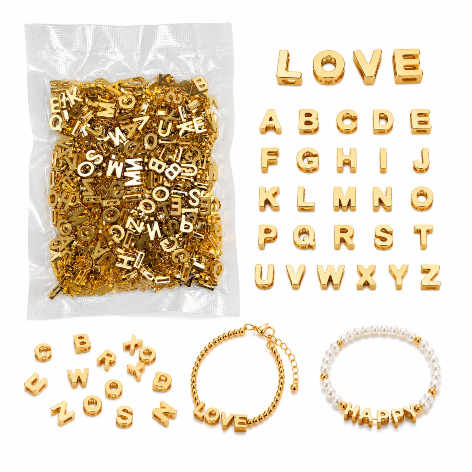 400PCS Large Letter Beads, Colourful 3D A–Z Alphabet Beads