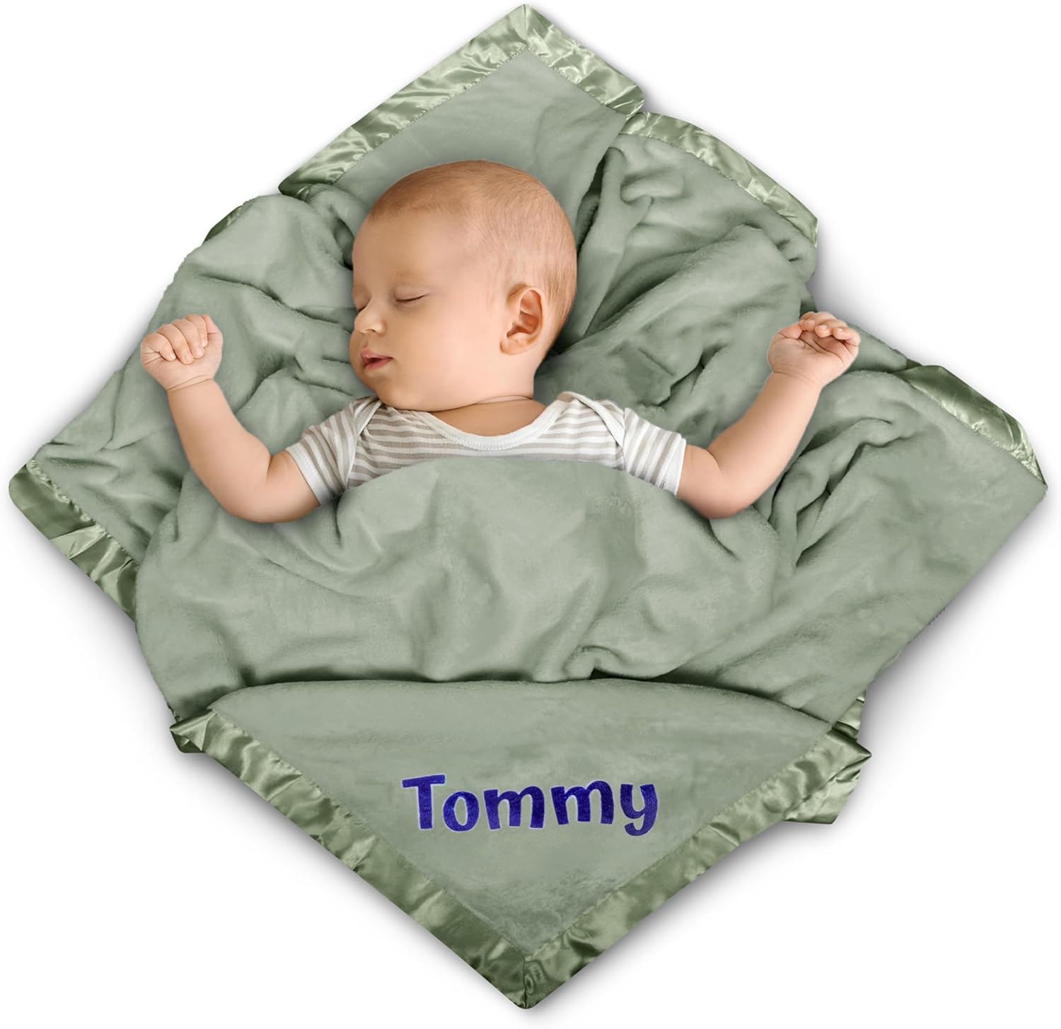 Personalized Baby Blanket with Name & Birth Date Receiving Blankets for Boys & Girls - 36"x36" Soft and Breathable Swaddle Blanket - Baby Shower or Newborn Gifts - Sage Green