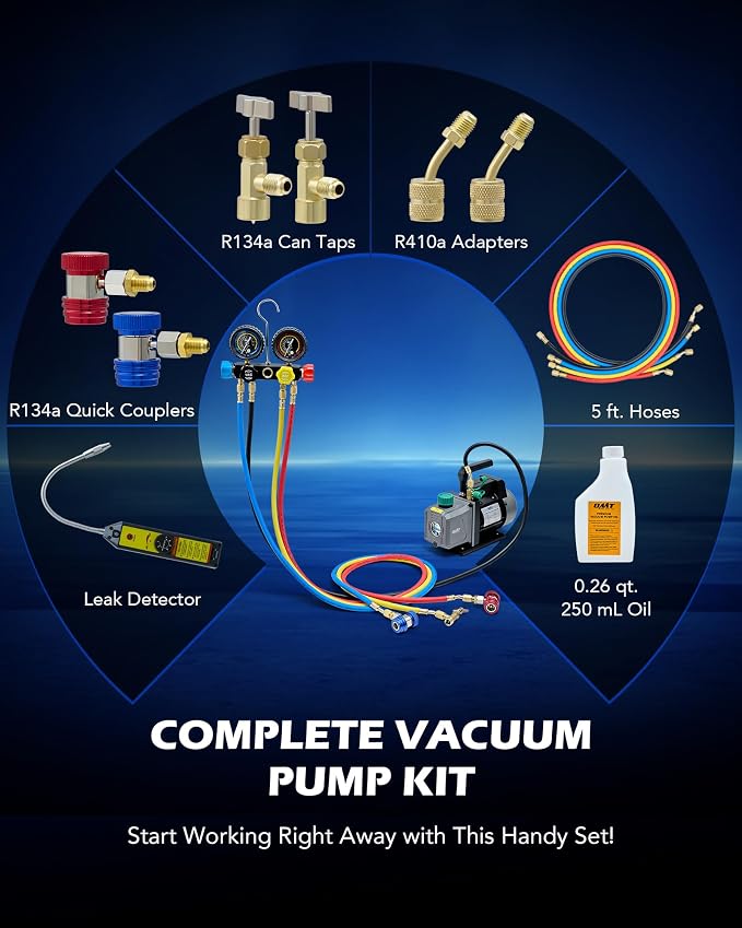 Kit de bomba de vacío y manómetro Orion Motor Tech AC 1/3 HP 4.5 CFM miniatura 3