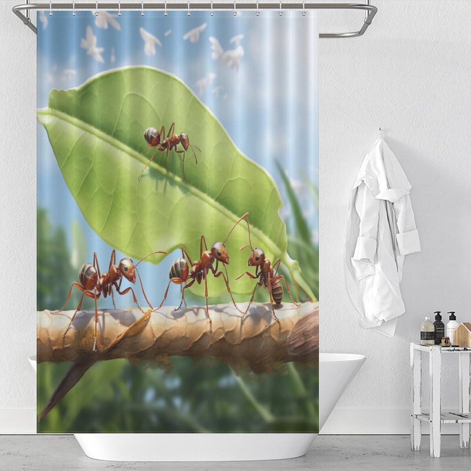 Rideau de douche fourmi lavable en polyester pour remplacer le plastique usé