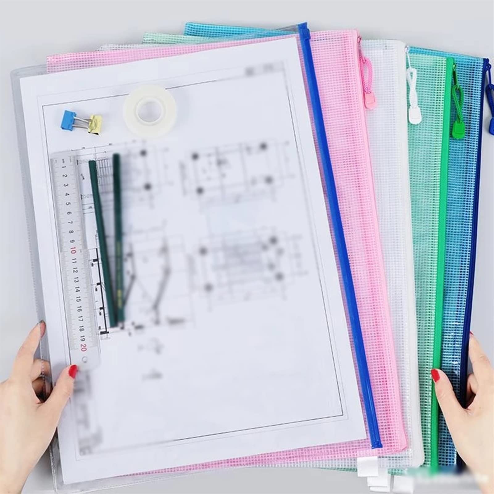 Teczka na dokumenty A3 z zamkiem błyskawicznym torba na dokumenty wodoszczelna plik ZIP segregator pamięć graficzna biuro szkolne dostawa papier rysunkowy torby do przechowywania teczka z klipsem (kolor: niebieski 2 szt.)