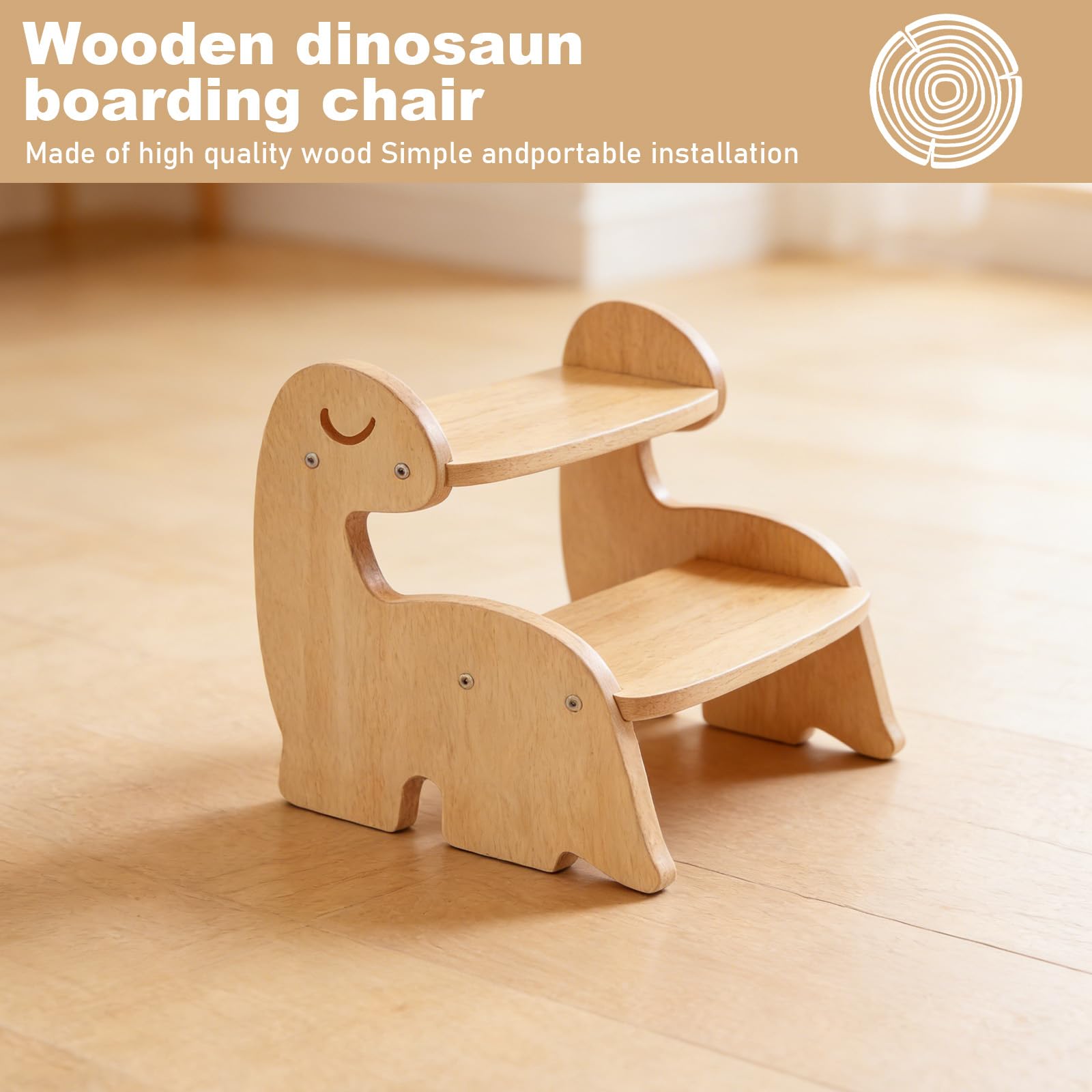 Tritthocker für Kinder, Gegen Wand Schrank Dinosaur Baby Tritthocker, 2 Stufe, Holz Holzhocker für Kinder Möbel, Lernturm Montessori für Küche Badezimmer Schlafzimmer Kinderzimmer WC