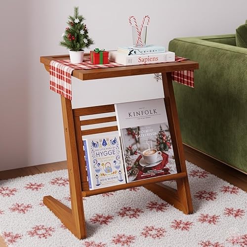Bme Neil Nightstand Mid Century Modern Side Table, Rubberwood Nightstand with Z Shaped Frame and L Storage Bars Stylish, End Table for Bedroom, Living Room or Office - Milk Chocolate