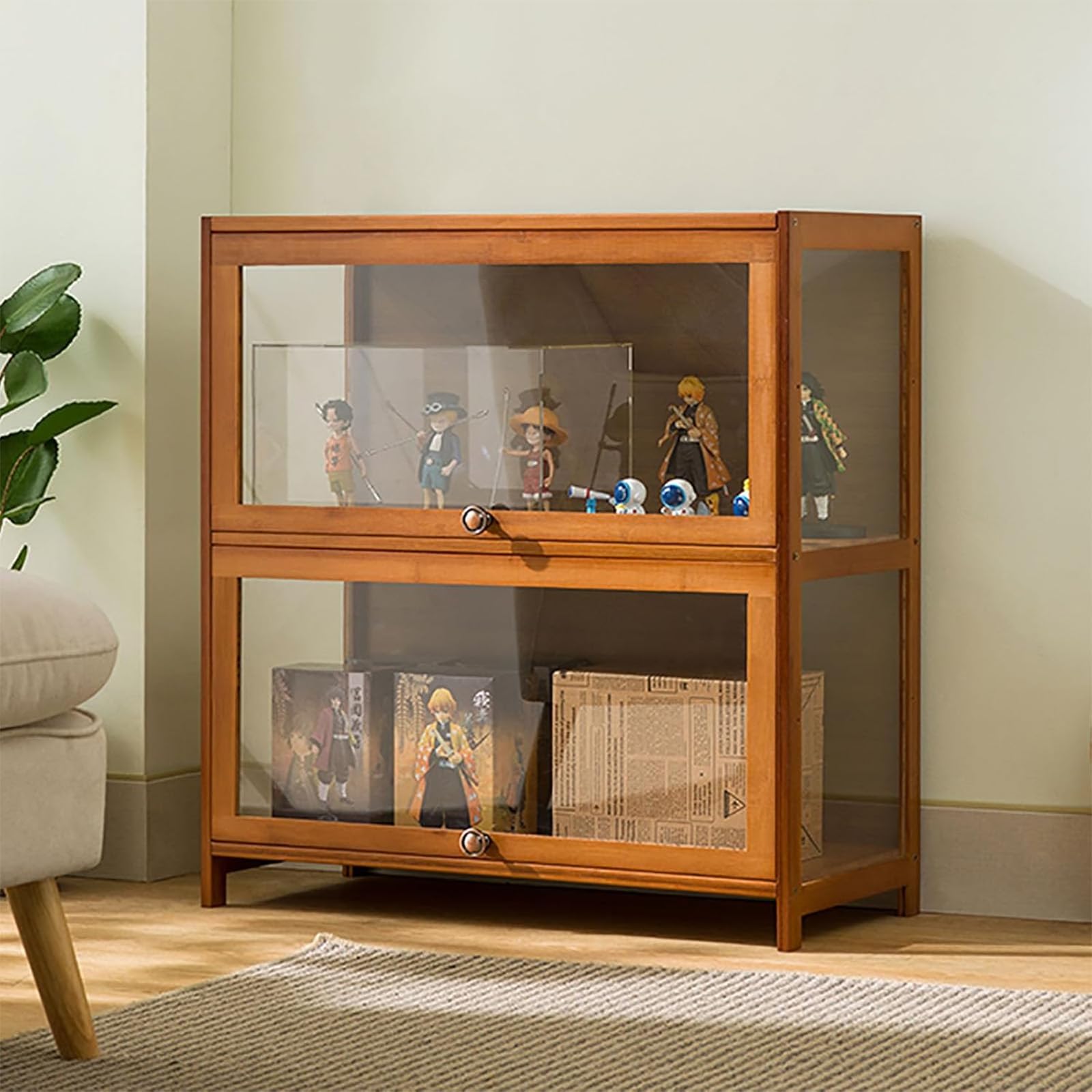 Hynbdes Acrylic Display Cabinet, Living Room Display, Tough Texture, Sealed and Dustproof, Suitable for Various Scenarios (Two Tiers Brown 60*33*73 Transparent on Three Sides)
