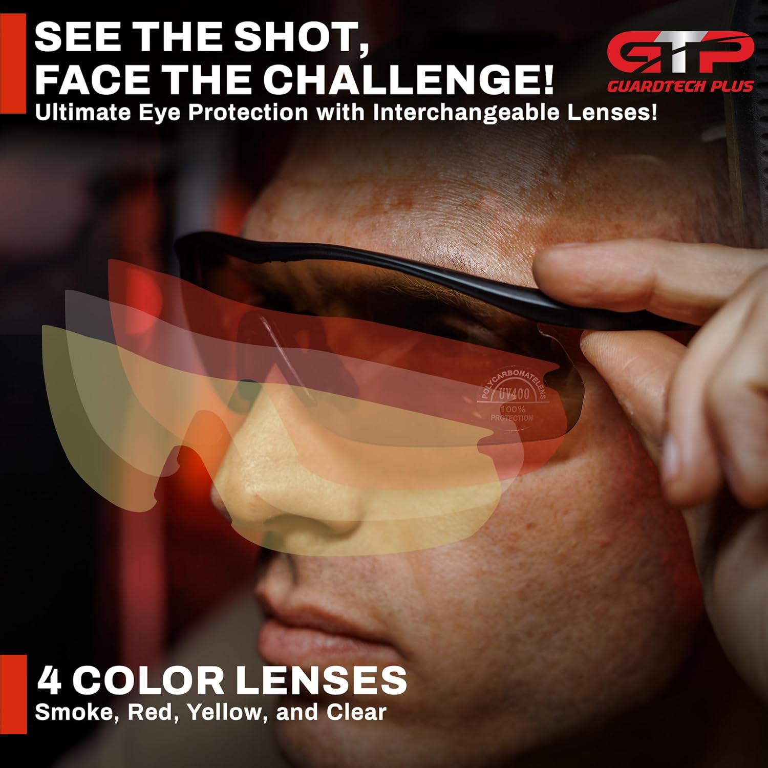 GuardTech Plus Shooting Glasses for Men and Women - ANSI Z87.1 Interchangeable Eye Protection - Shooting Safety Gear - 100% UV, Anti-Fog, Anti-Scratch Swappable Lenses Firing Range Glasses - Image 2