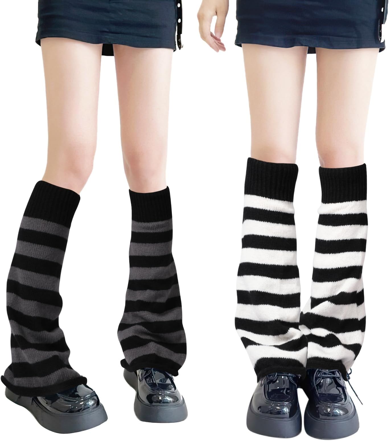 QKURT2 Pairs Long Leg Warmers, Knitted Winter Thermal Legwarmers Punk Knee High Stockings Boots Cuff Warmer for Women,Girls