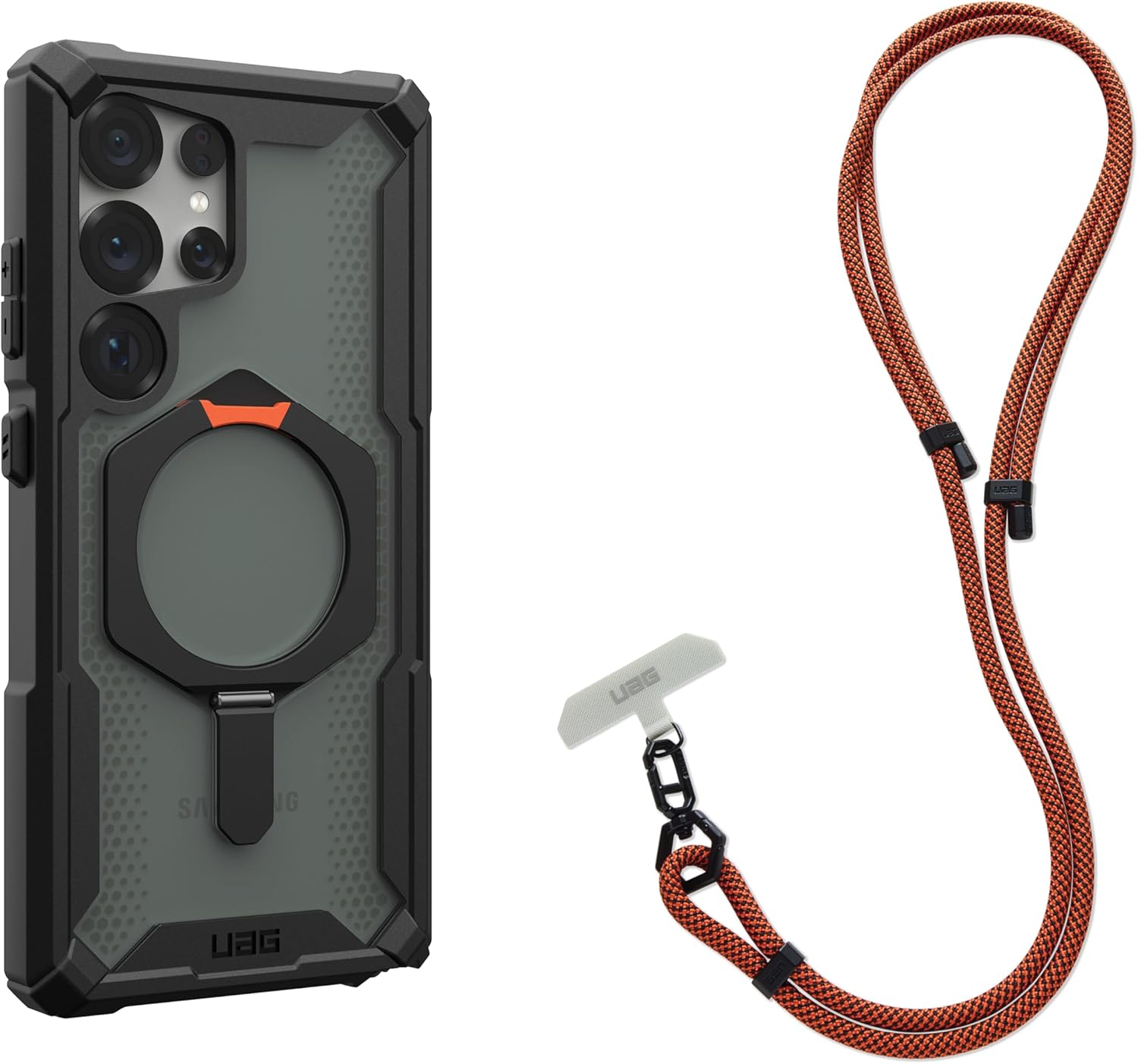 URBAN ARMOR GEAR UAG Designed for Samsung Galaxy S25 Ultra Case Plasma XTE, Compatible with Magnetic Charging Bundle with Civilian Crossbody Lanyard 7mm (Black/Orange + Rust)