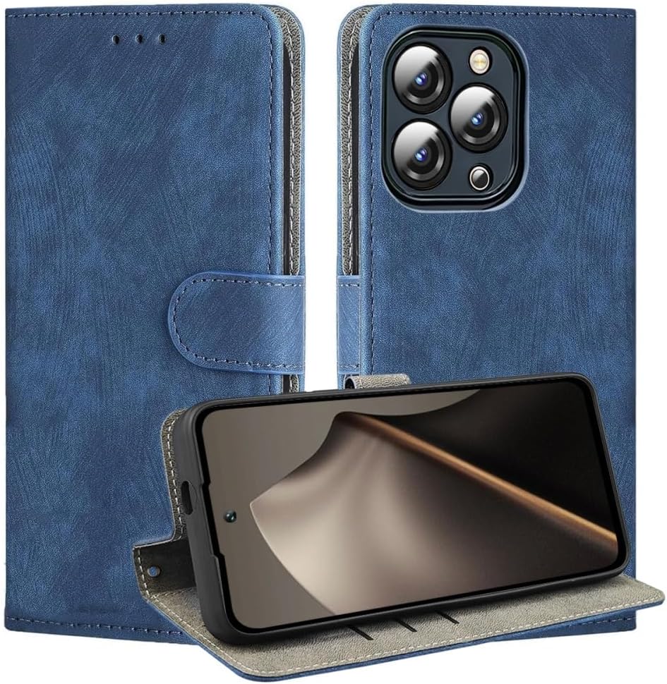 Leather Mobile Phone Case for Oukitel C3 Wallet Case with RFID Protection Magnetic Fit Protective Case Integrated TPU Cover Case Blue