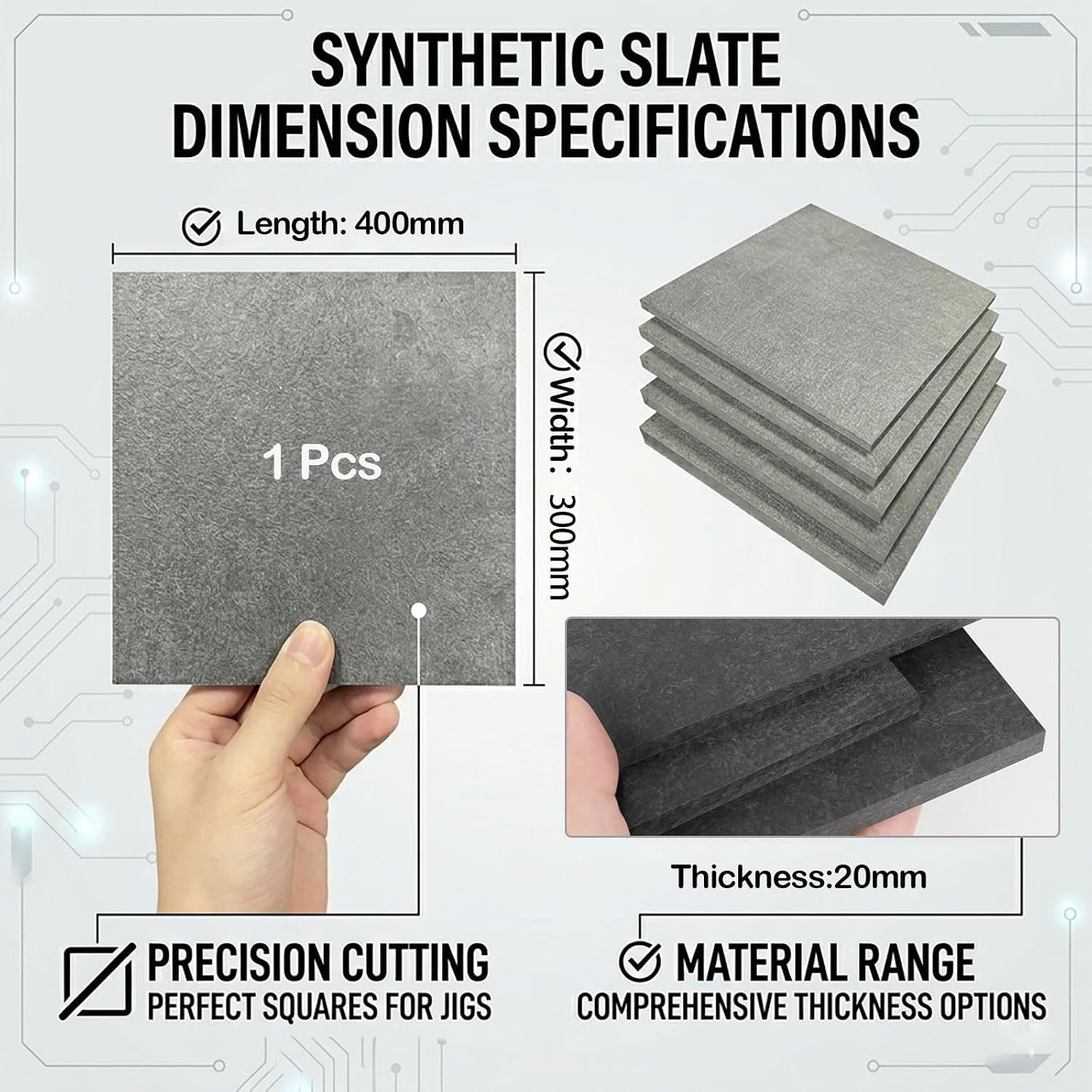 Płyta izolacyjna z kamienia syntetycznego Esd Safe do palet lutowniczych na fali - 300 x 400 mm, grubość 1,5-20 Odporna wysokie temperatury osłona termiczna(20mm)