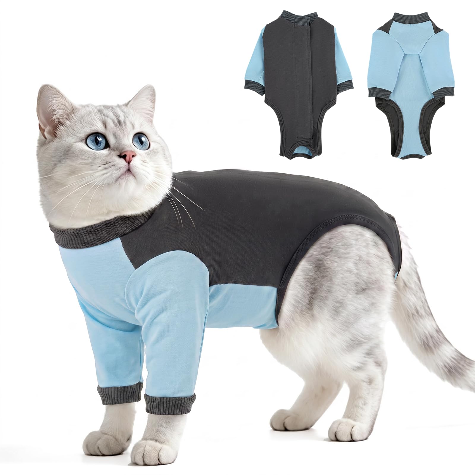 Cat Recovery Suit with Sleeves – Soft Cotton Kitten Surgery Suit